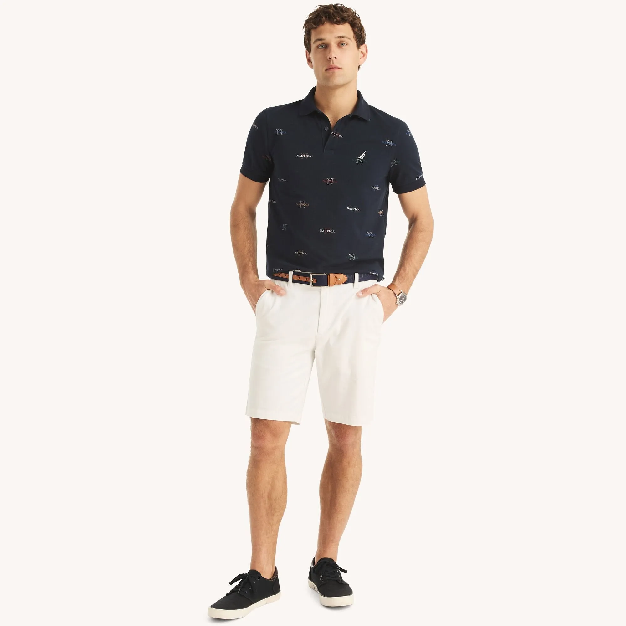 Nautica Mens Sustainably Crafted Classic Fit Printed Deck Polo