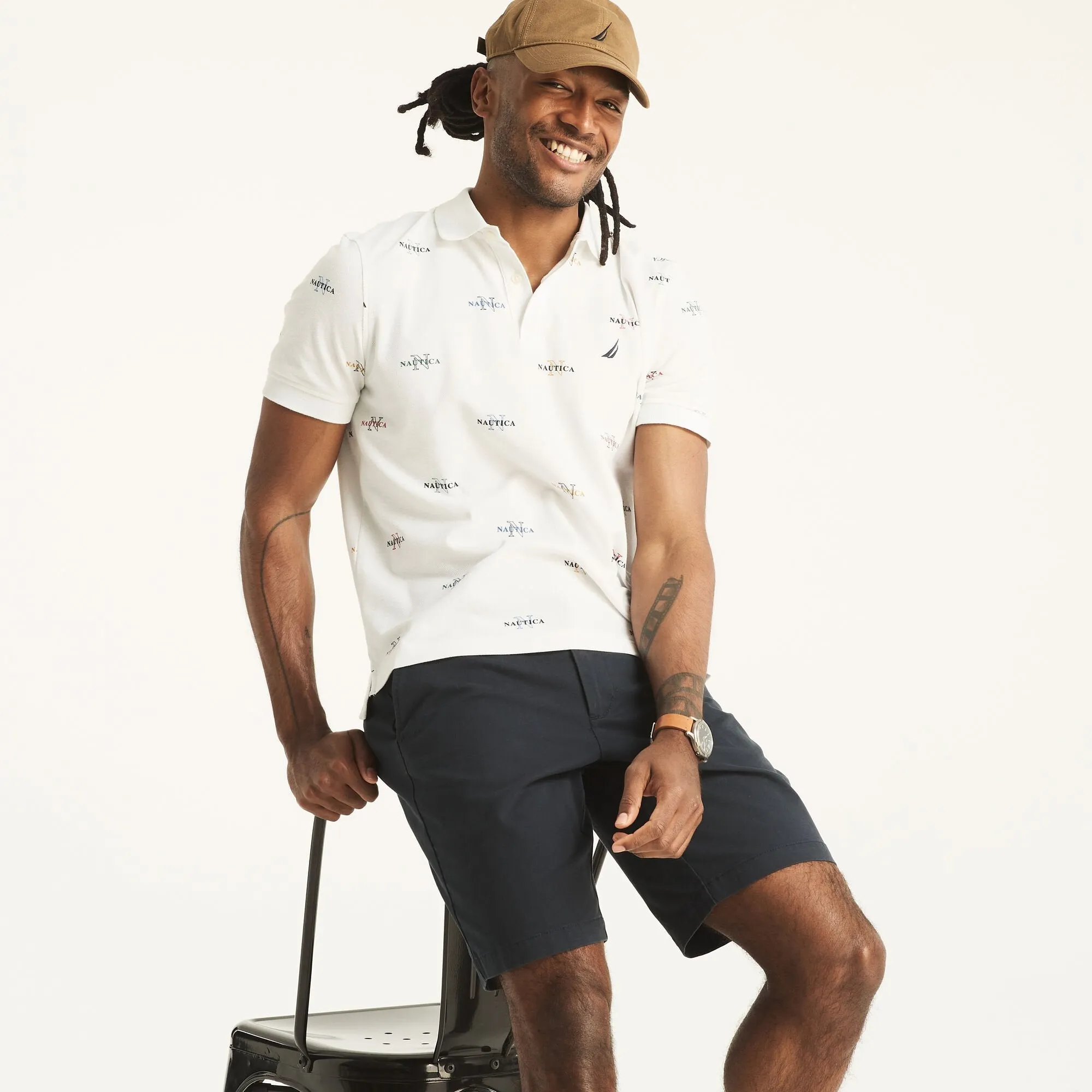 Nautica Mens Sustainably Crafted Classic Fit Printed Deck Polo
