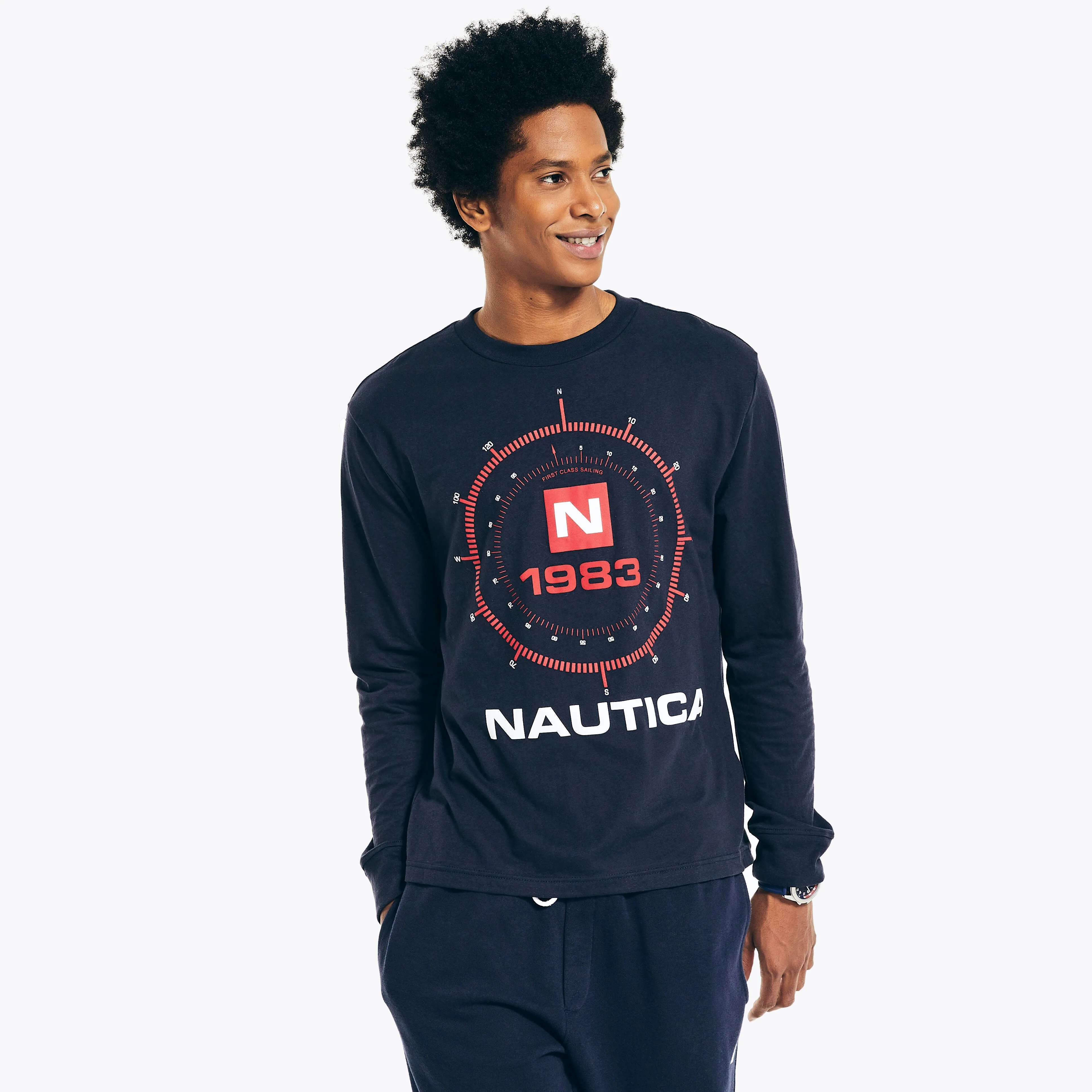 Nautica Mens Sustainably Crafted Graphic Long-Sleeve T-Shirt