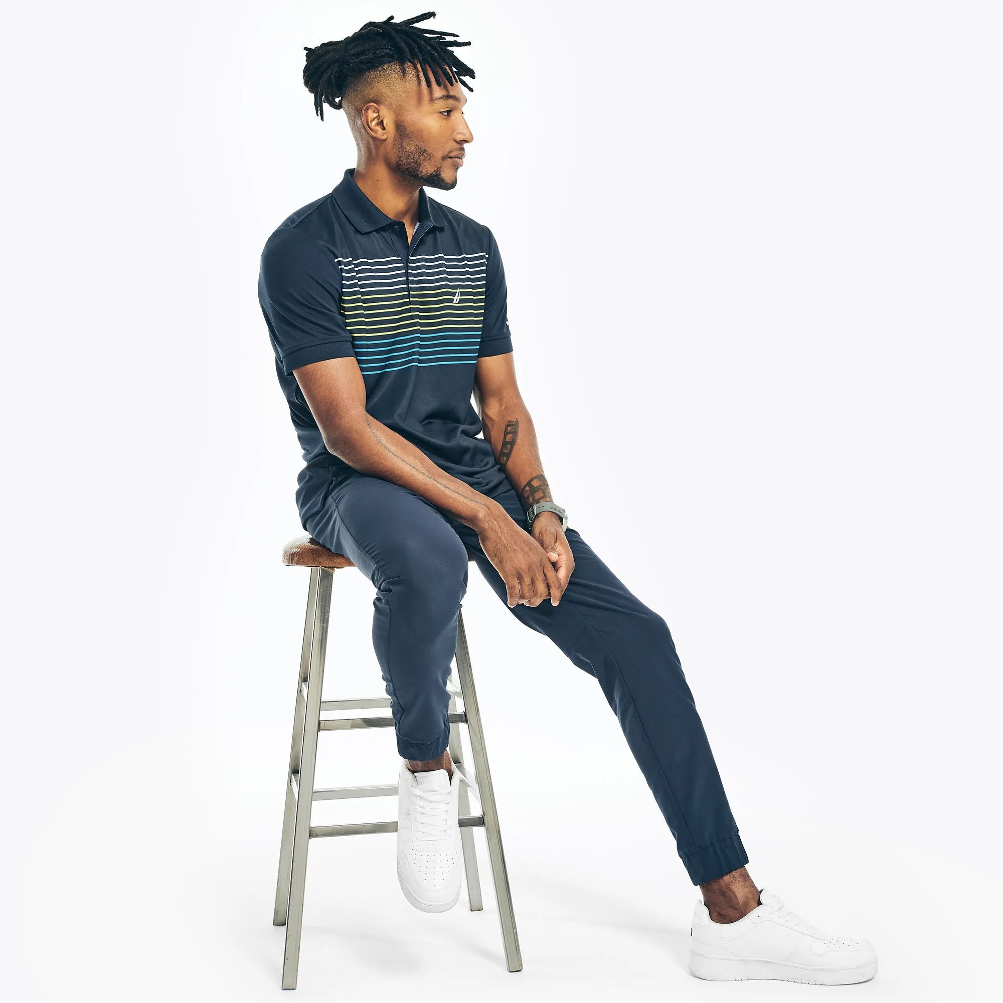 Nautica Mens Sustainably Crafted Navtech Striped Classic Fit Polo