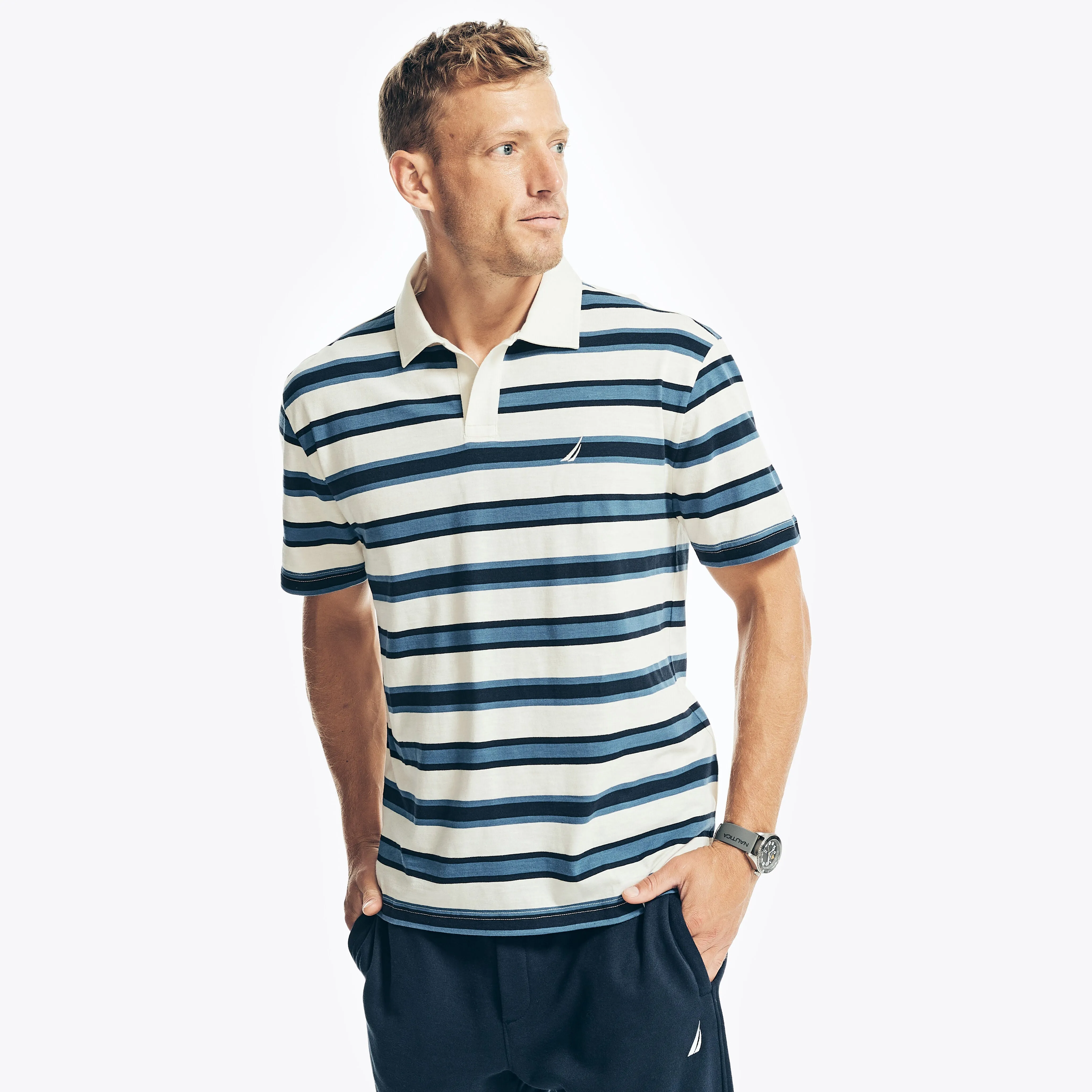 Nautica Mens Sustainably Crafted Relaxed Fit Striped Polo