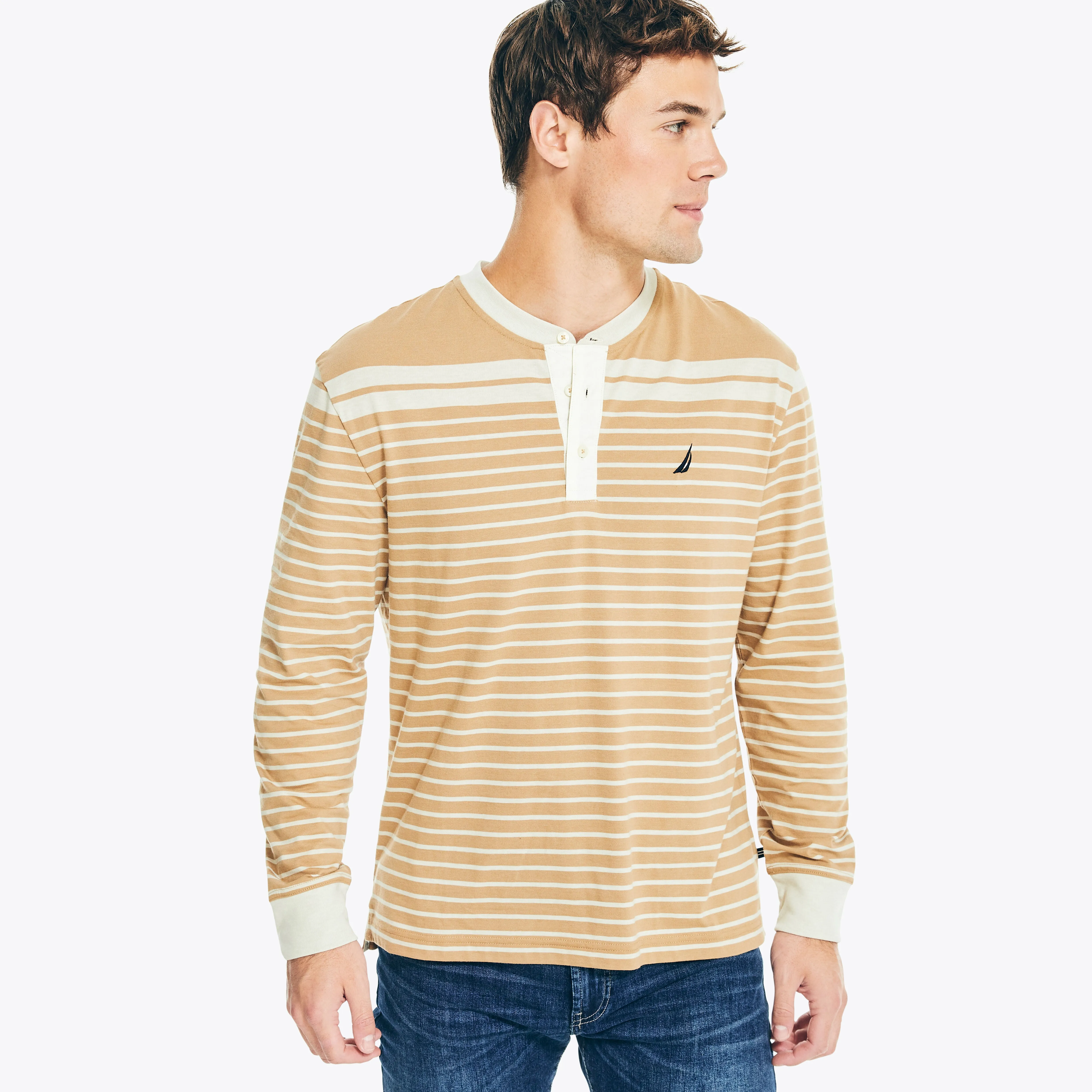 Nautica Mens Sustainably Crafted Striped Long-Sleeve Henley