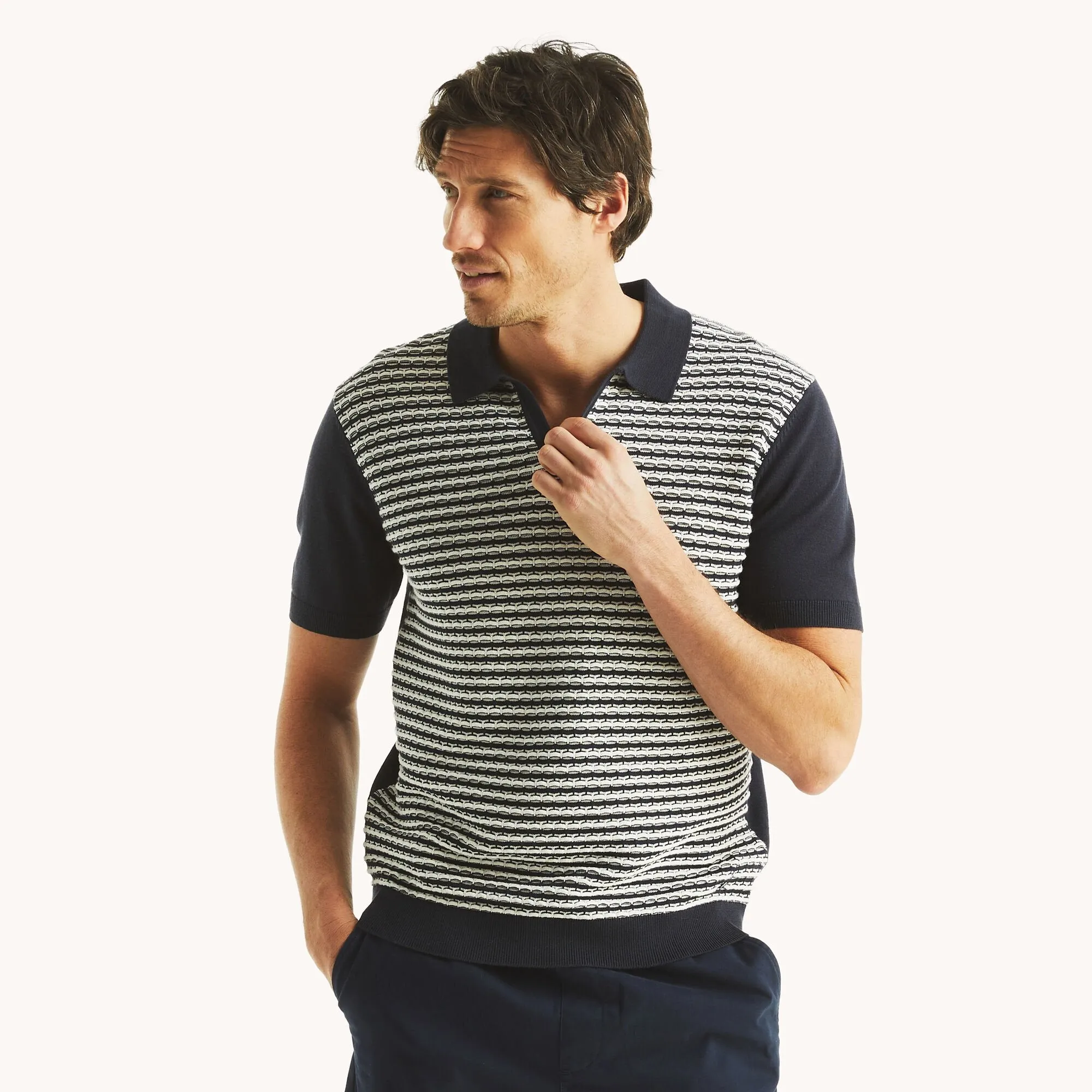 Nautica Mens Textured Sweater Polo