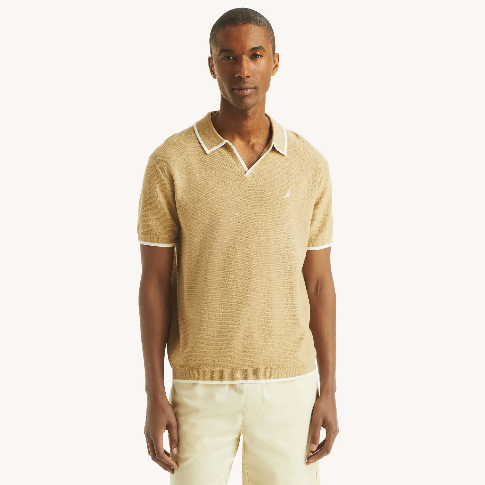 Nautica Mens Tipped Textured Sweater Polo