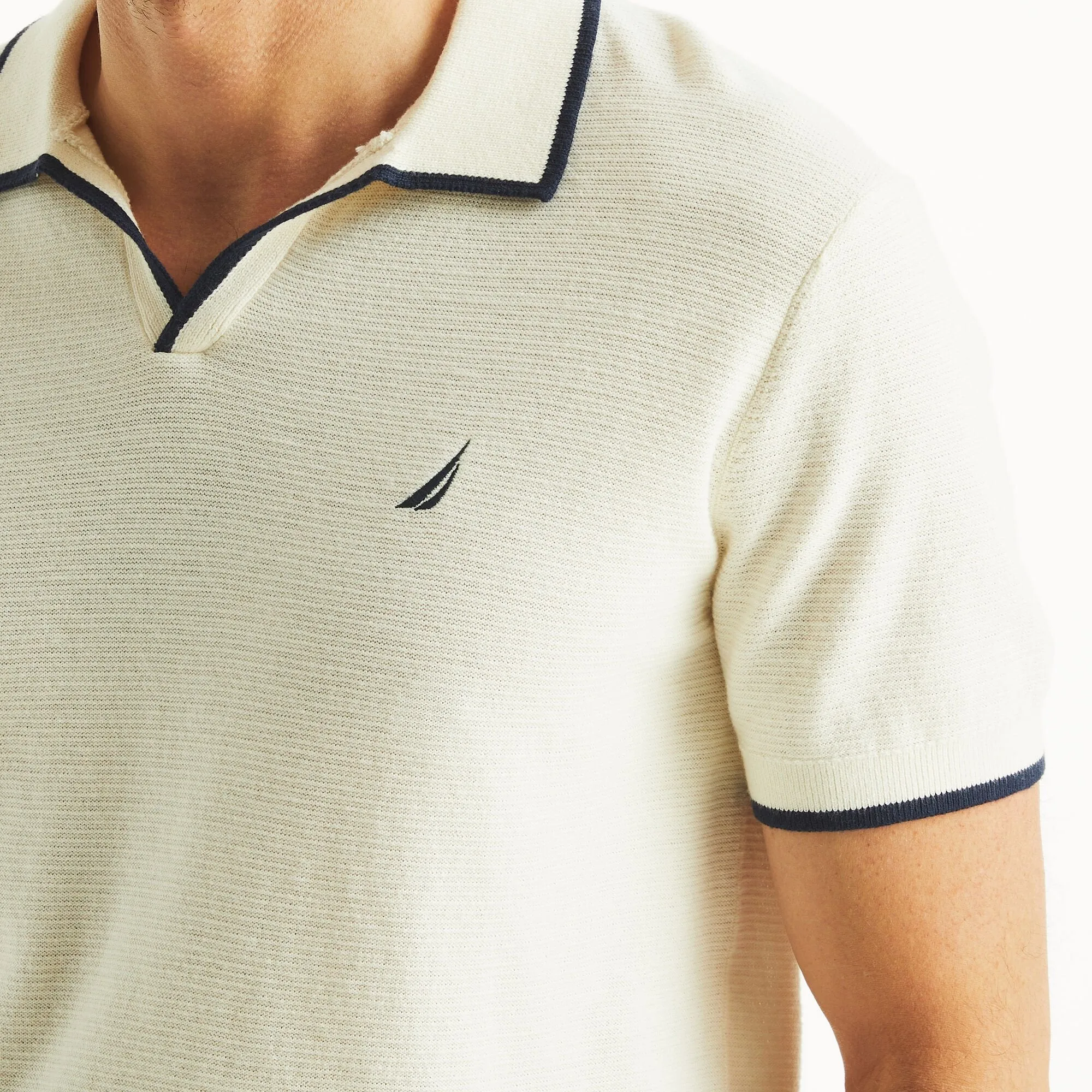 Nautica Mens Tipped Textured Sweater Polo