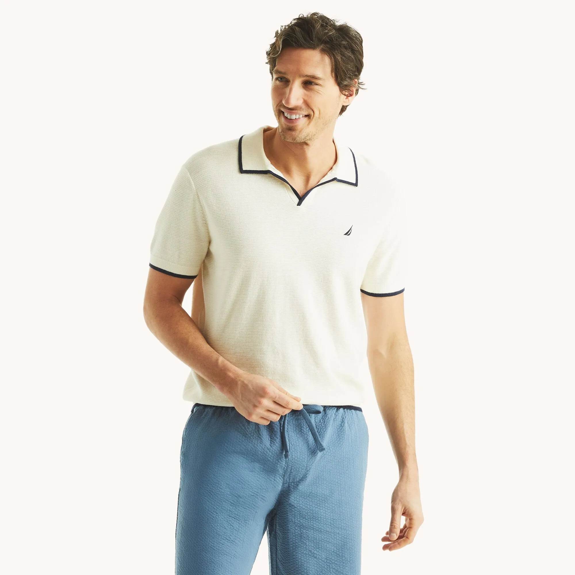 Nautica Mens Tipped Textured Sweater Polo
