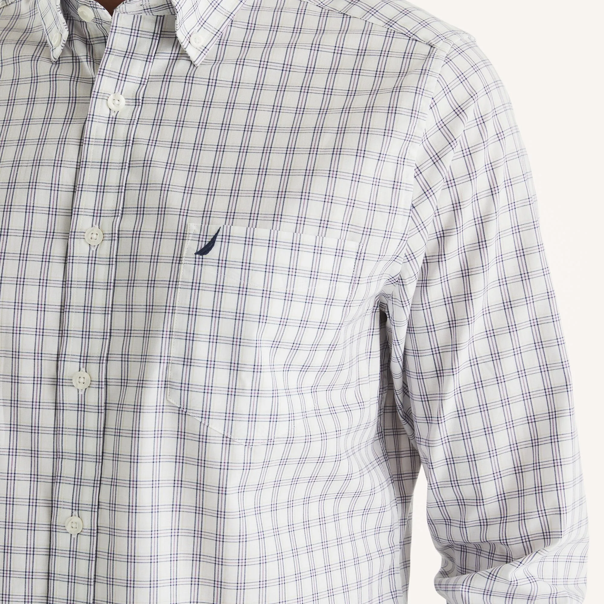 Nautica Mens Wrinkle-Resistant Plaid Wear To Work Shirt