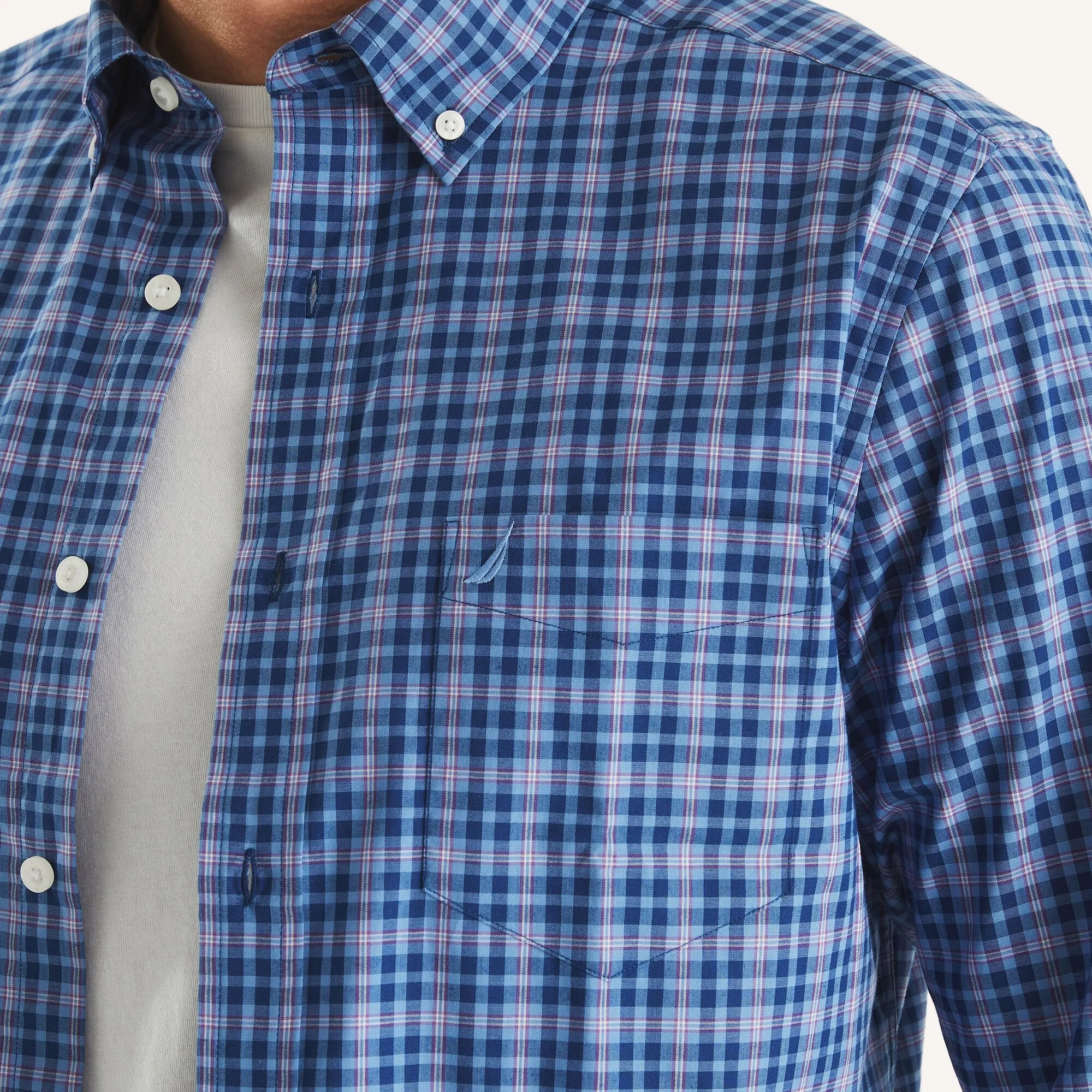 Nautica Mens Wrinkle-Resistant Plaid Wear To Work Shirt
