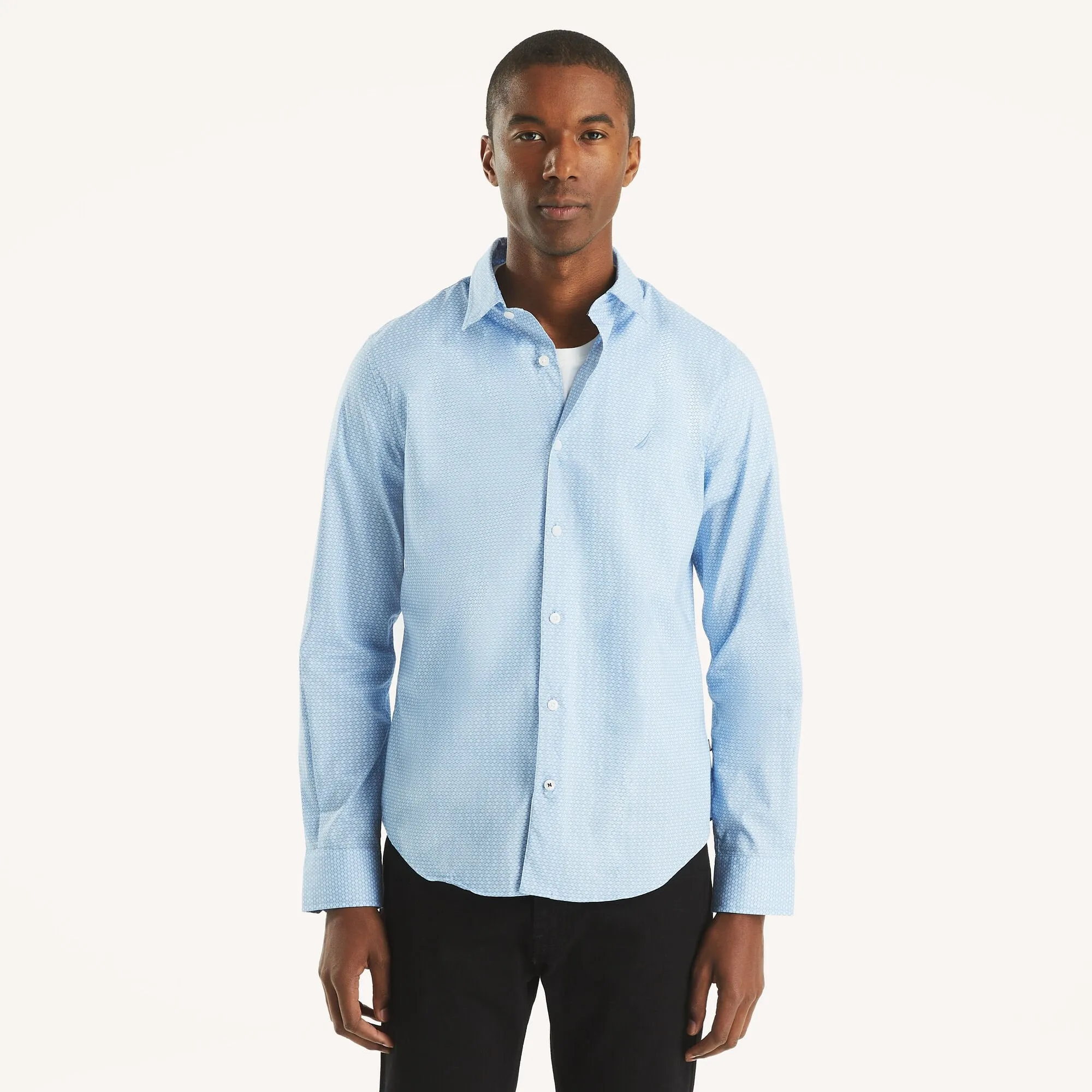 Nautica Mens Wrinkle-Resistant Printed Wear To Work Shirt