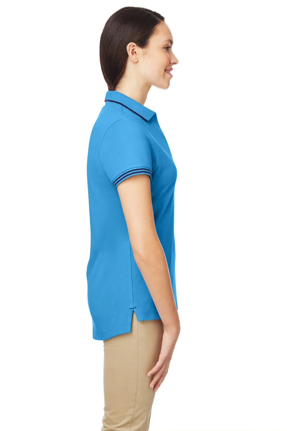 Nautica Womens Desk Short Sleeve Polo Shirt - Azure Blue/Navy Blue