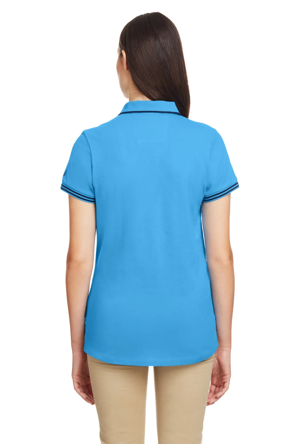 Nautica Womens Desk Short Sleeve Polo Shirt - Azure Blue/Navy Blue
