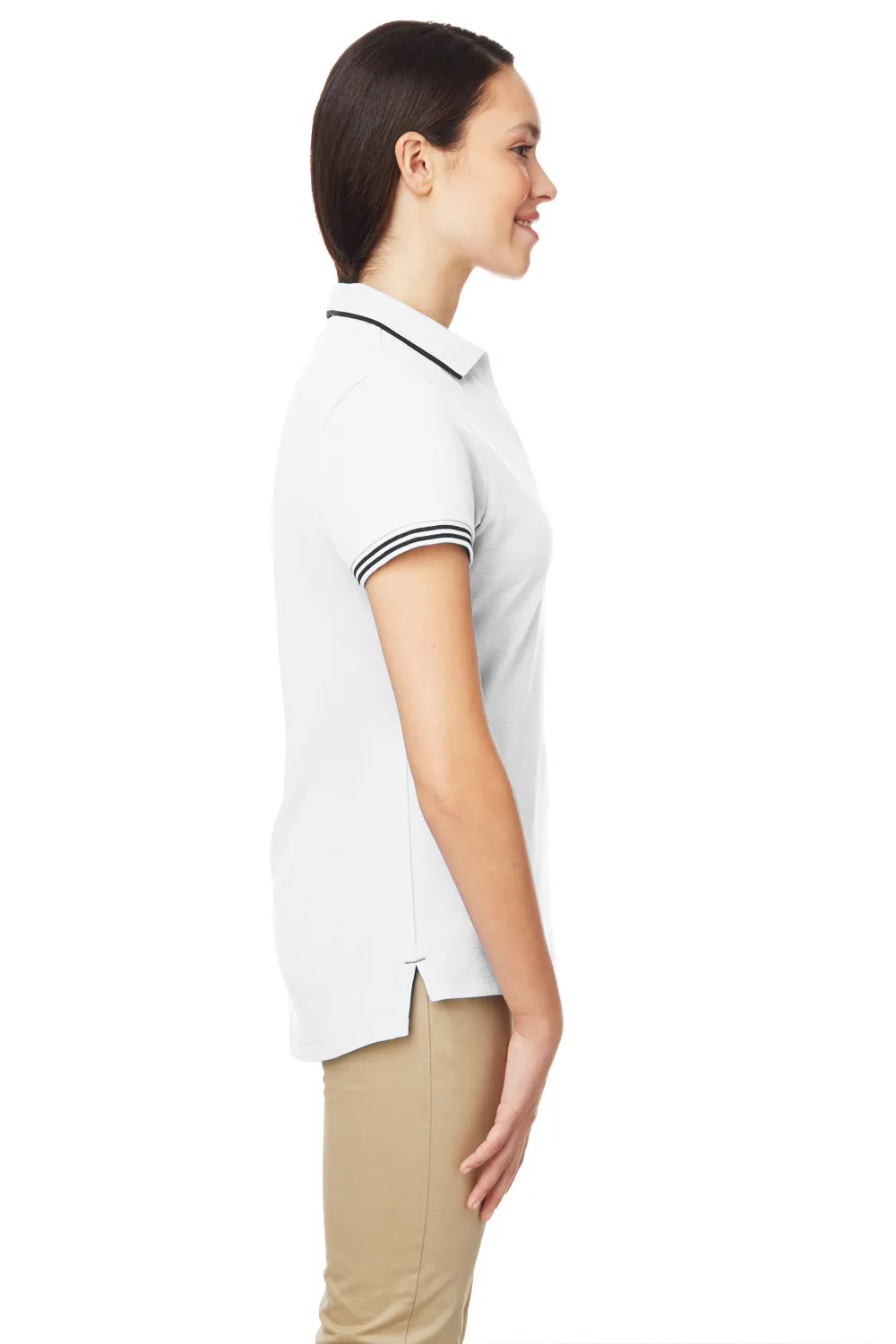Nautica Womens Desk Short Sleeve Polo Shirt - White/Navy Blue