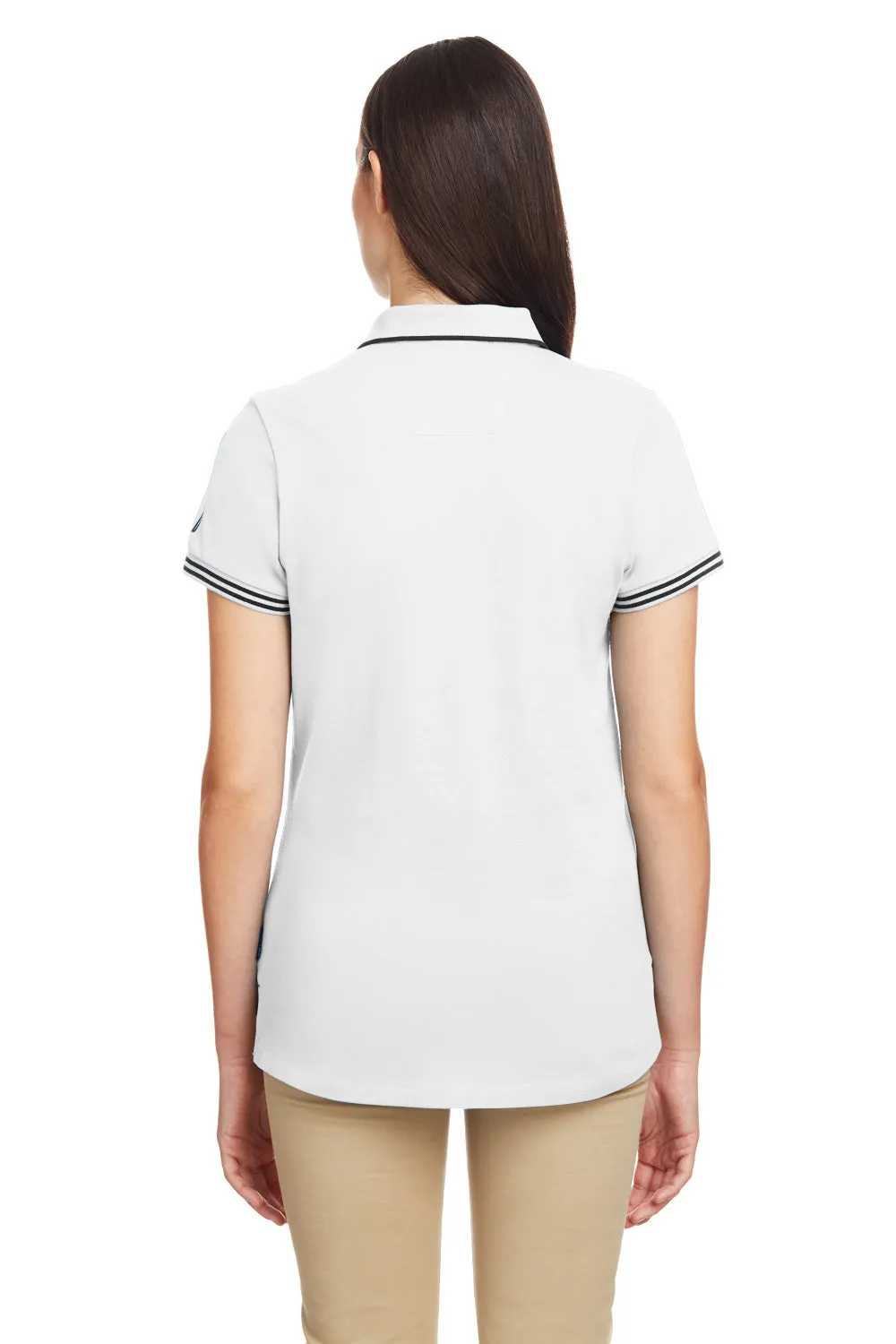 Nautica Womens Desk Short Sleeve Polo Shirt - White/Navy Blue