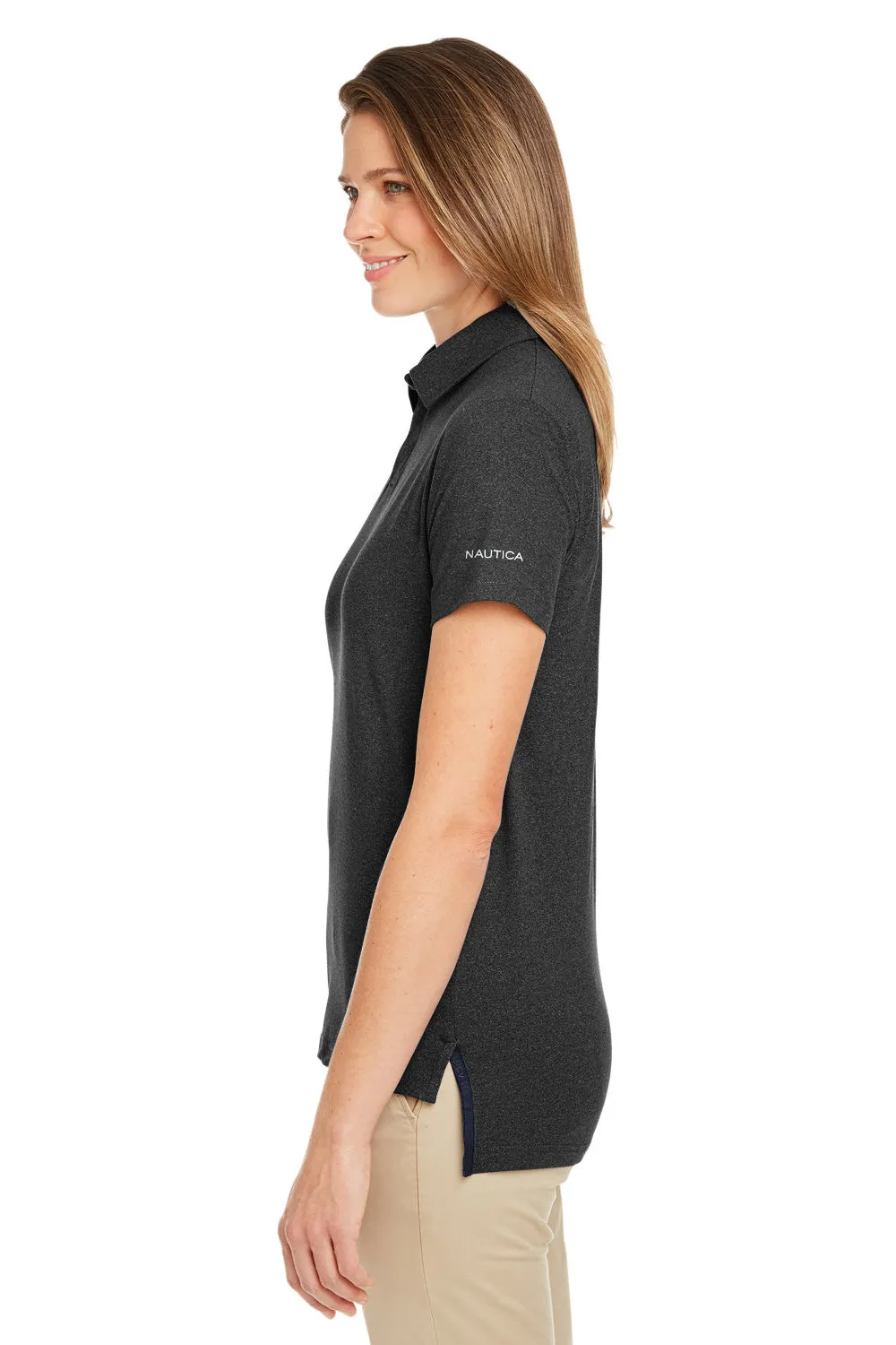Nautica Womens Saltwater UPF 40  Short Sleeve Polo Shirt - Onyx Black