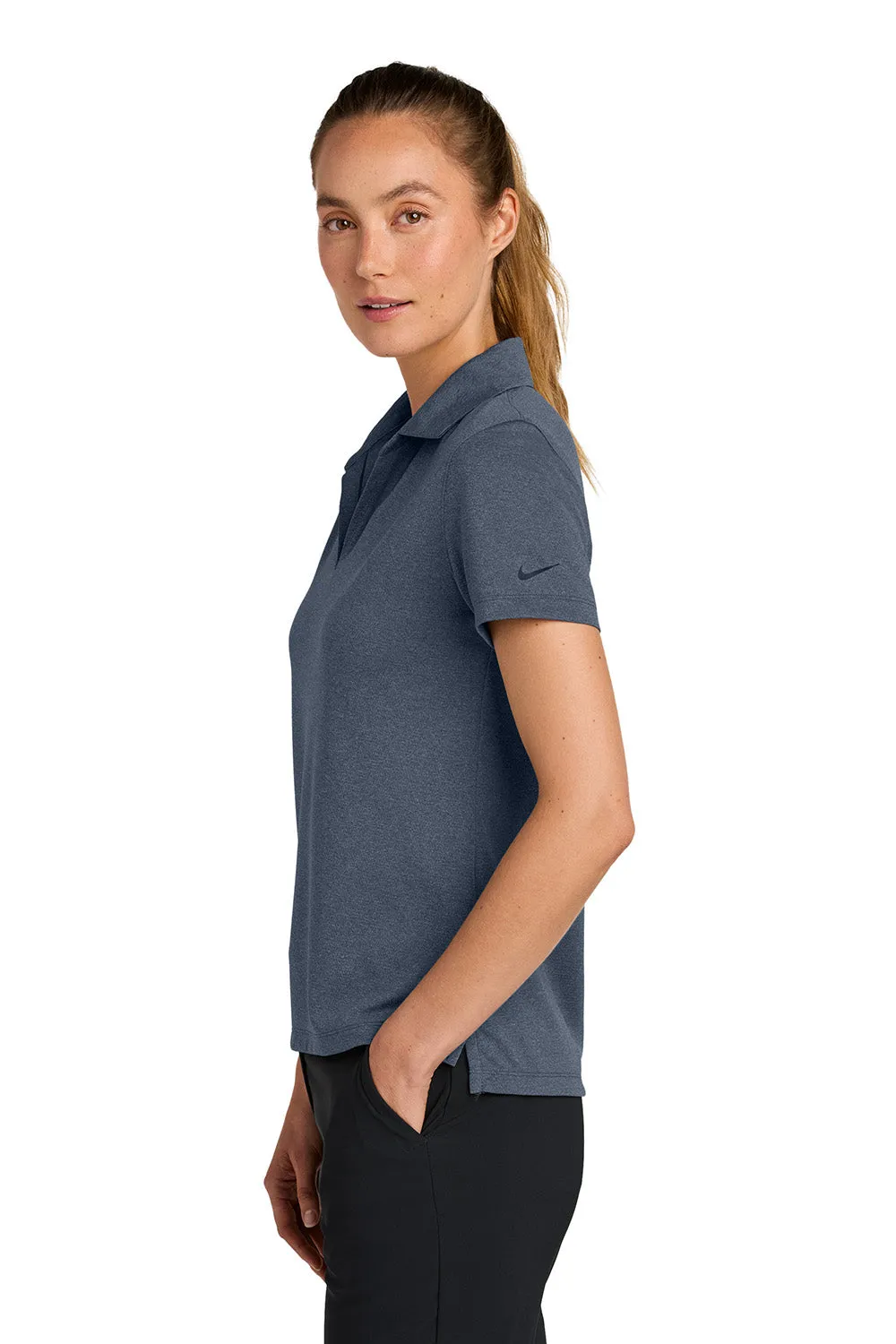 Nike Womens Dri-Fit Moisture Wicking Smooth Heather Short Sleeve Polo Shirt - Heather Navy Blue