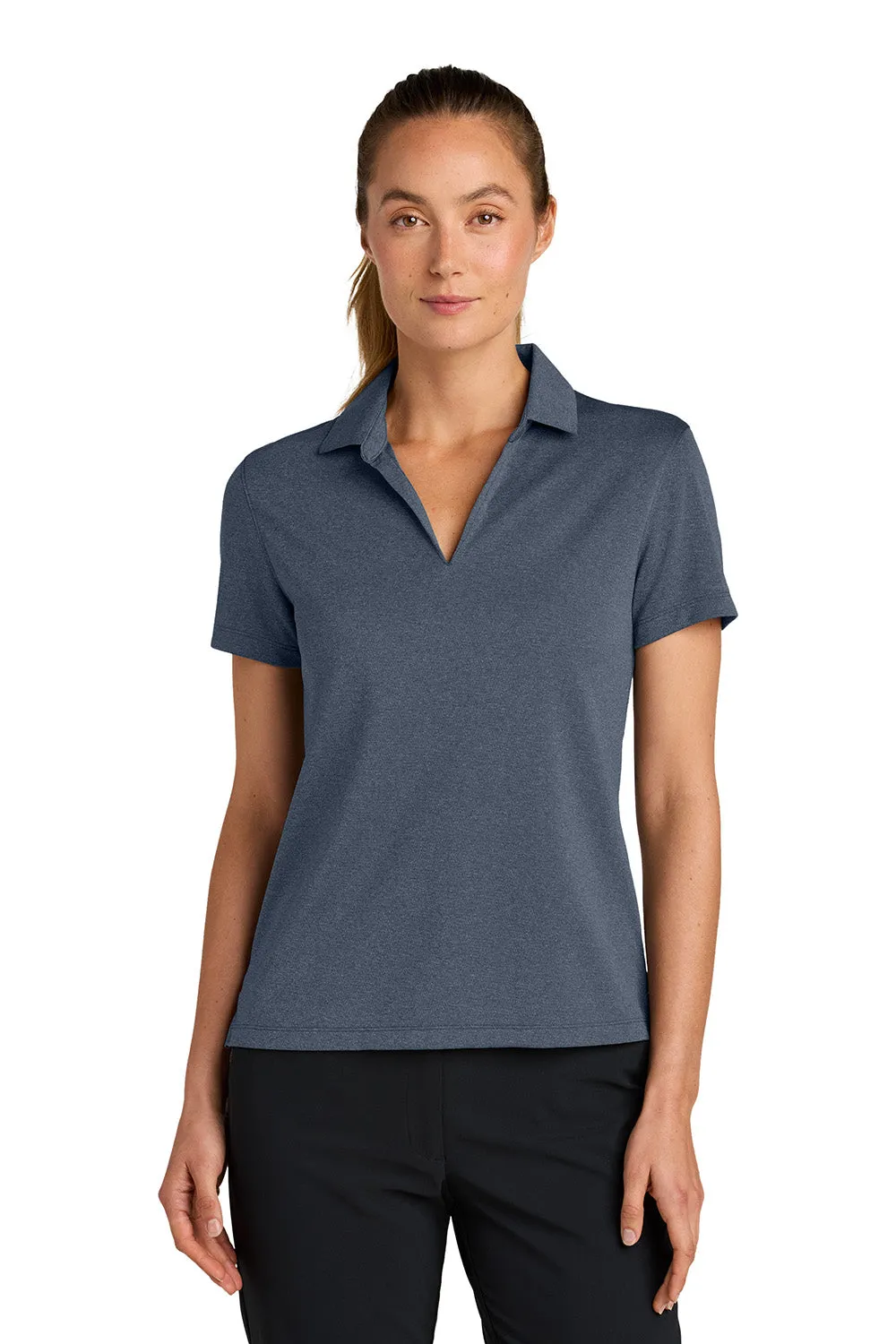 Nike Womens Dri-Fit Moisture Wicking Smooth Heather Short Sleeve Polo Shirt - Heather Navy Blue