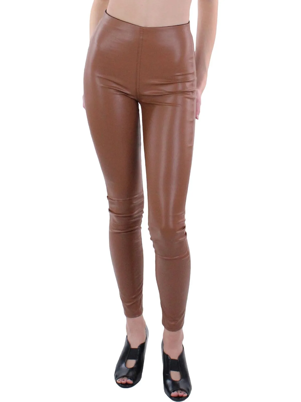 Nina Womens Faux Leather Pull On Skinny Pants