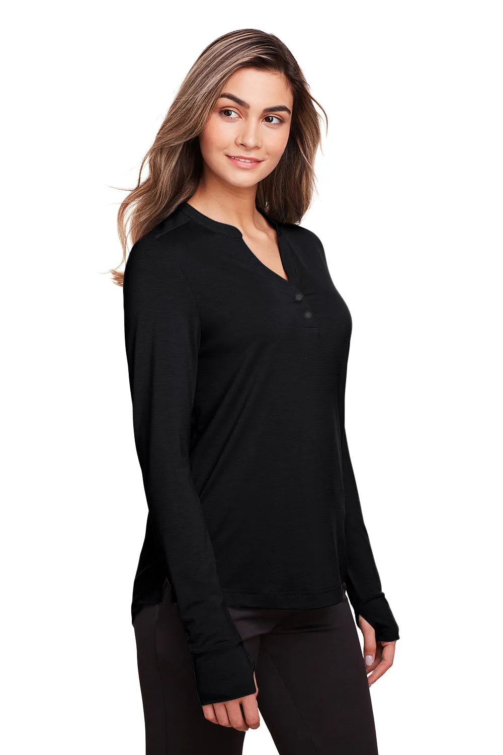North End Womens Jaq Performance Moisture Wicking Long Sleeve Polo Shirt - Black