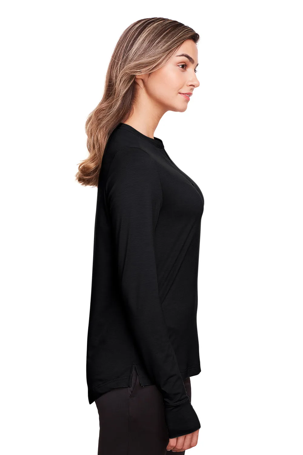 North End Womens Jaq Performance Moisture Wicking Long Sleeve Polo Shirt - Black