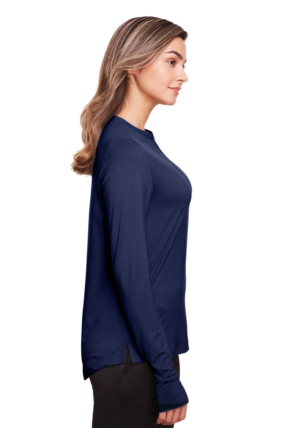 North End Womens Jaq Performance Moisture Wicking Long Sleeve Polo Shirt - Classic Navy Blue