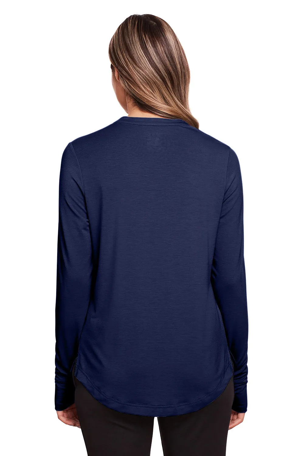 North End Womens Jaq Performance Moisture Wicking Long Sleeve Polo Shirt - Classic Navy Blue