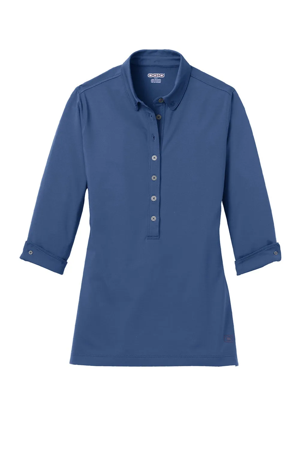 Ogio Womens Gauge Moisture Wicking 3/4 Sleeve Polo Shirt - Indigo Blue