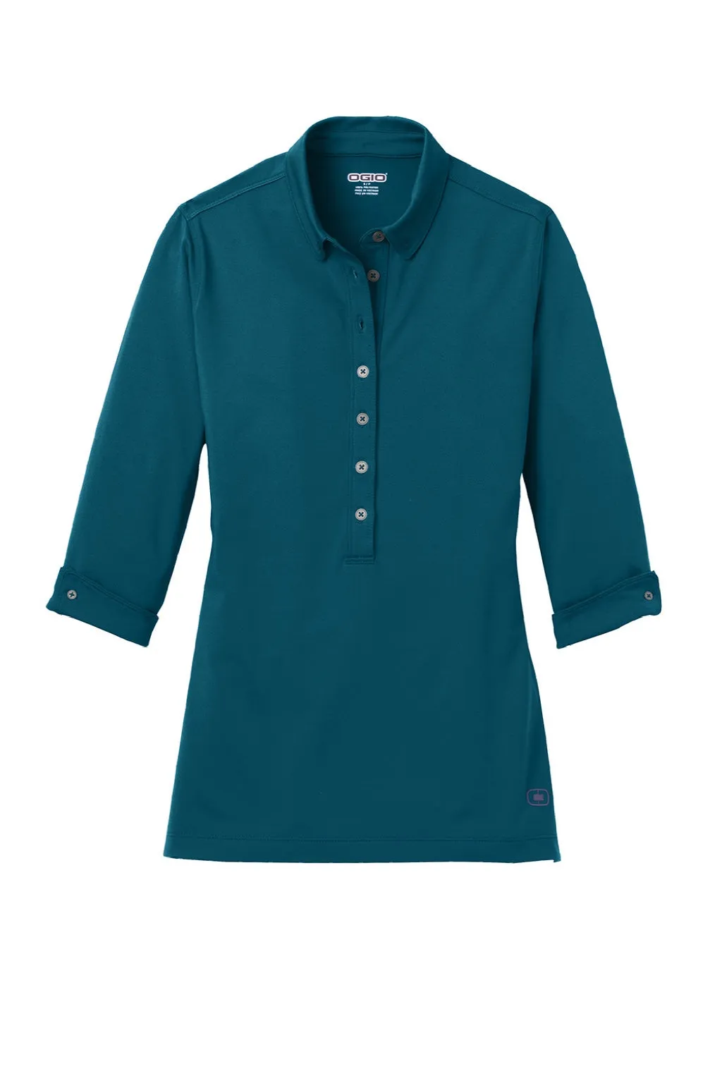 Ogio Womens Gauge Moisture Wicking 3/4 Sleeve Polo Shirt - Throttle Teal Blue