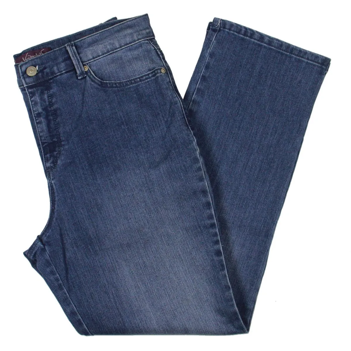 Petites Amanda Womens Classic Rise Medium Wash Tapered Leg Jeans