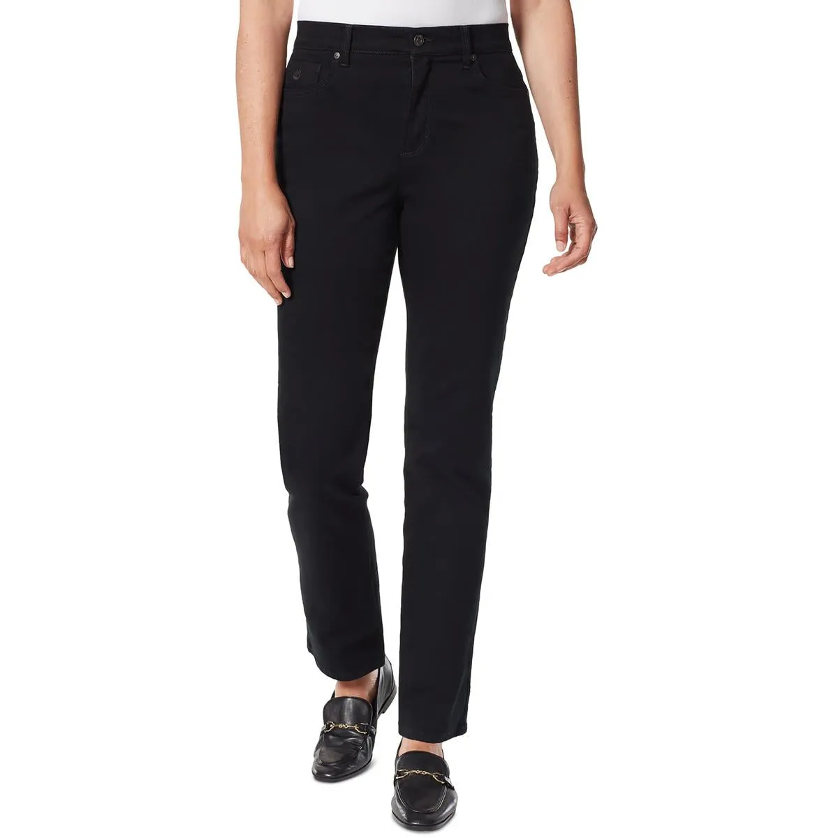 Petites Womens High Rise Solid Straight Leg Jeans