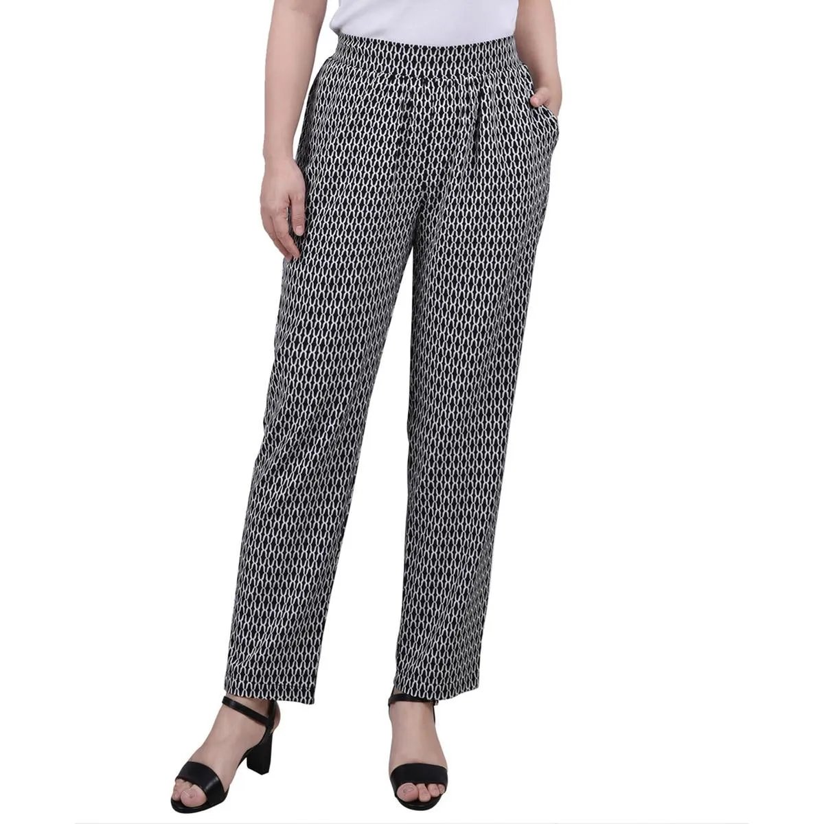 Petites Womens Printed Mid Rise Straight Leg Pants