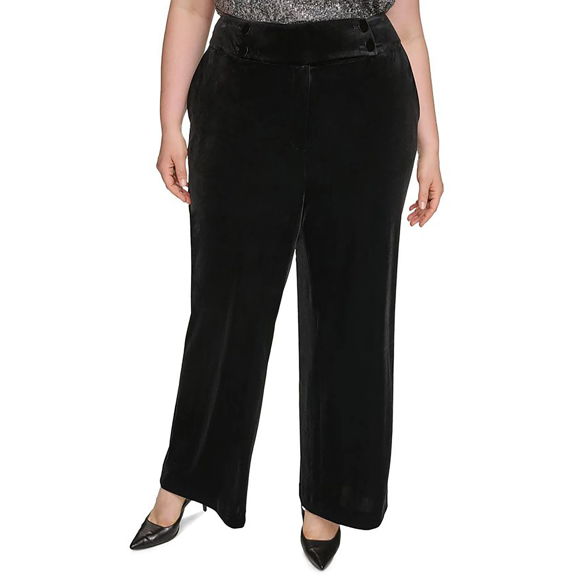 Plus Whitney Womens Velvet Mid Rise Wide Leg Pants
