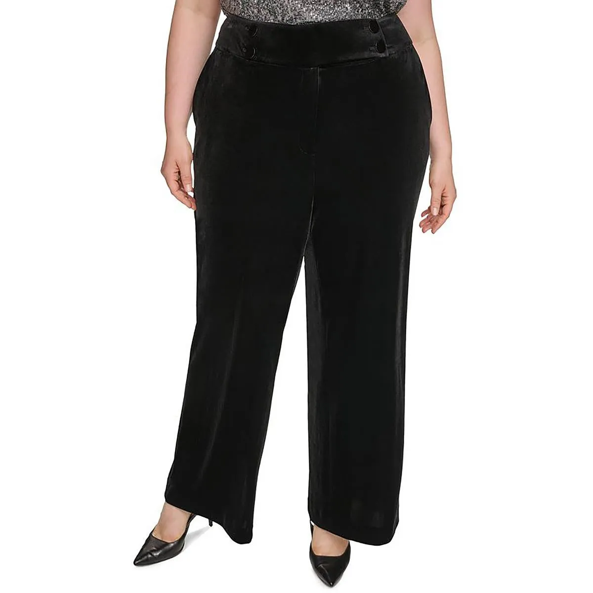 Plus Whitney Womens Velvet Mid Rise Wide Leg Pants