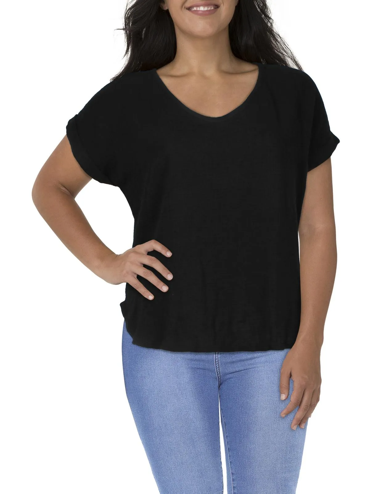 Plus Womens Gauze V-Neck T-Shirt