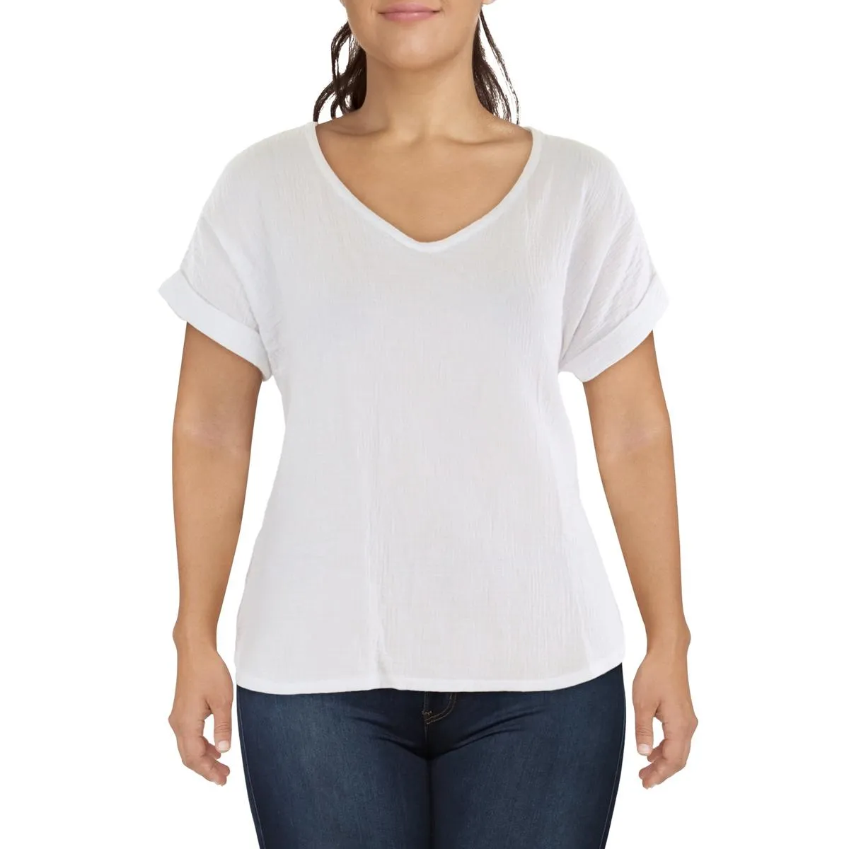 Plus Womens Gauze V-Neck T-Shirt