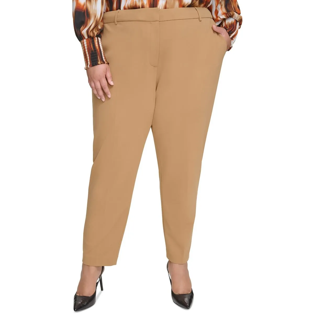 Plus Womens High Rise Ankle Straight Leg Pants