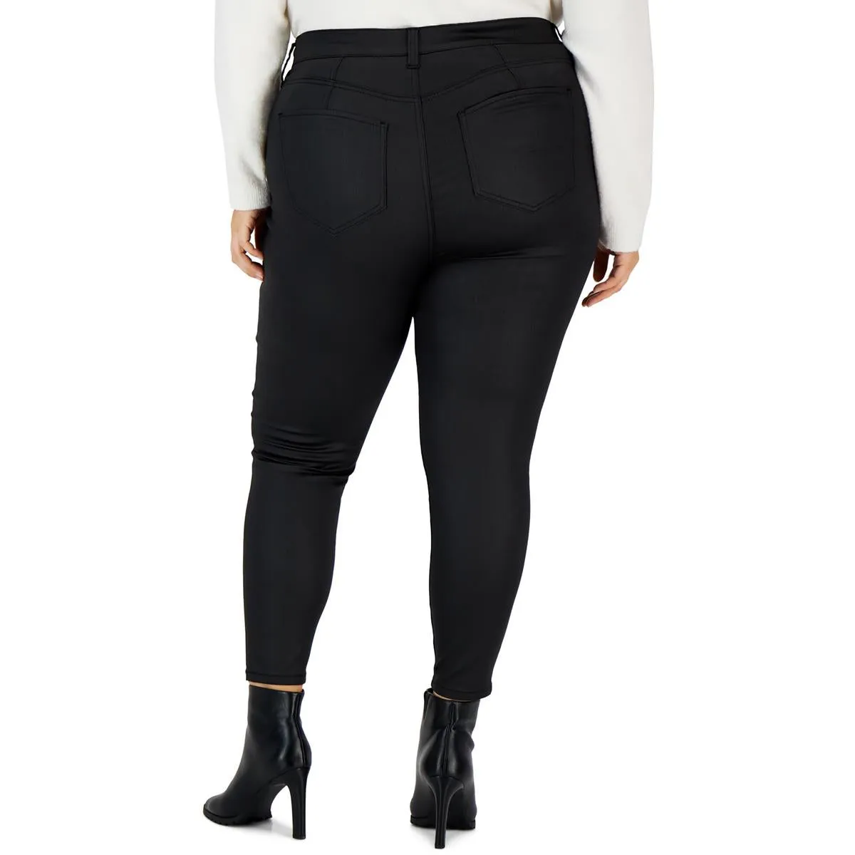 Plus Womens High Rise Coated Skinny Pants