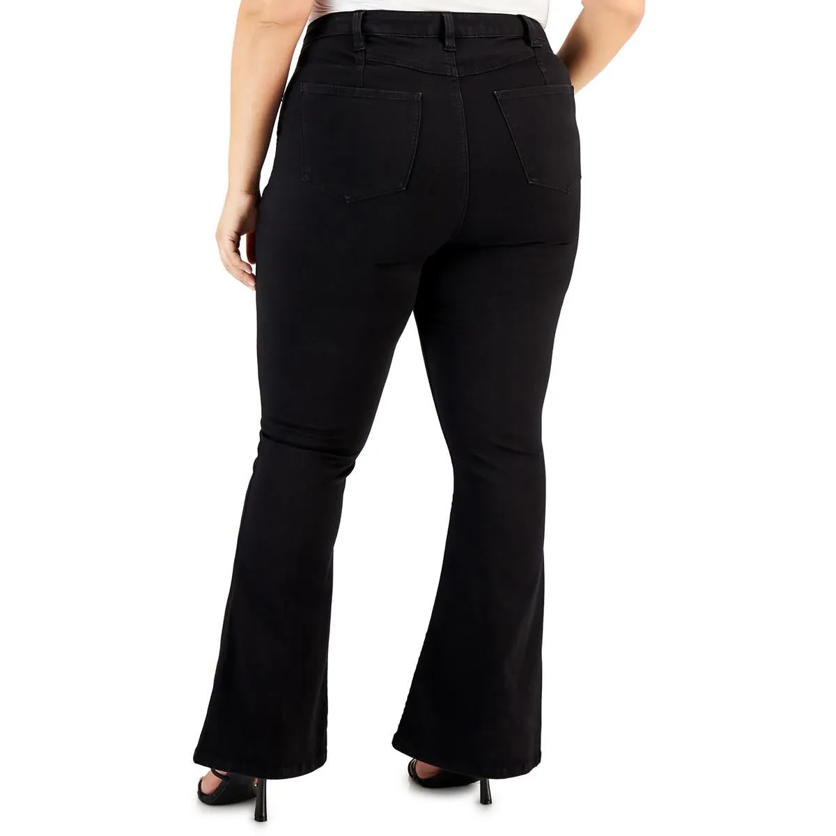 Plus Womens High Rise Knit Flare Jeans