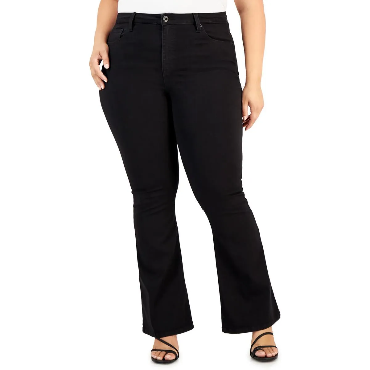 Plus Womens High Rise Knit Flare Jeans