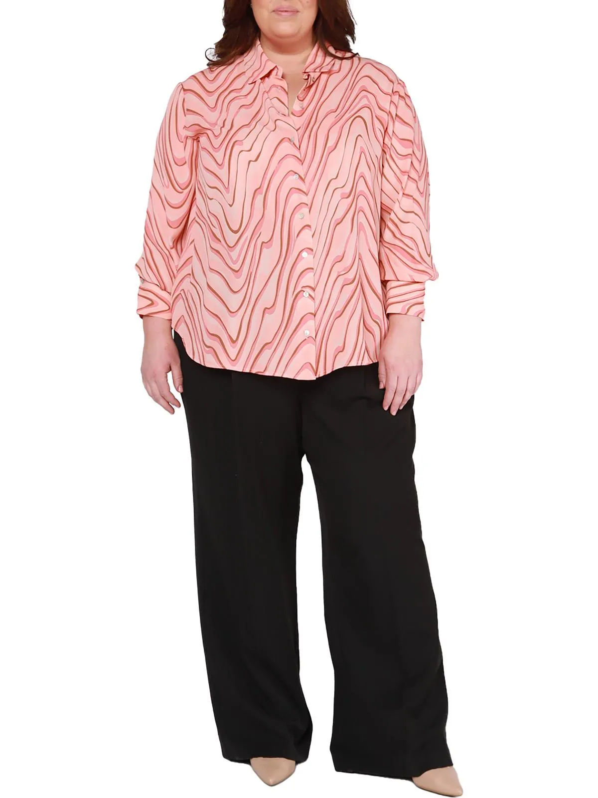 Plus Womens High Rise Pleated Wide Leg Pants