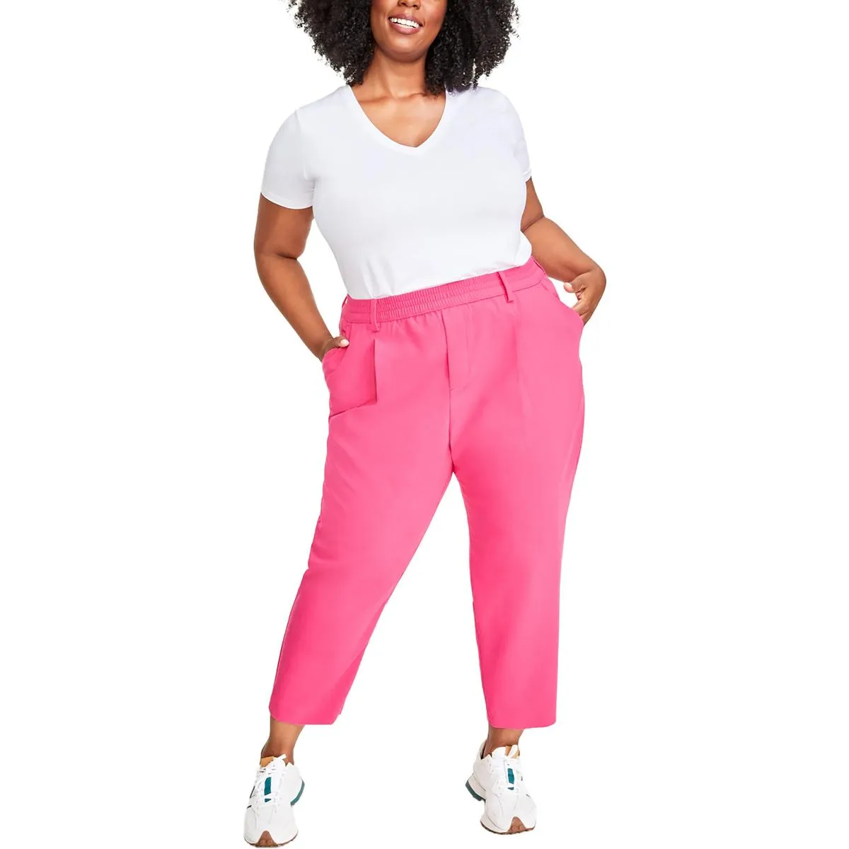Plus Womens High Rise Pull On Ankle Pants