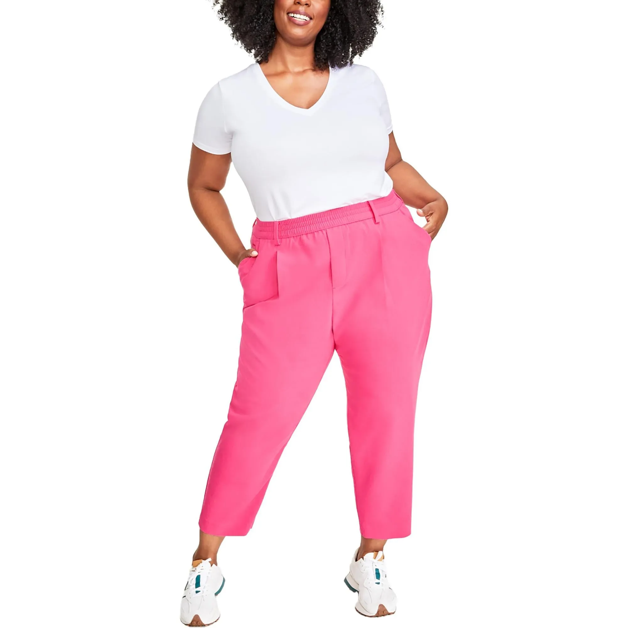 Plus Womens High Rise Pull On Ankle Pants