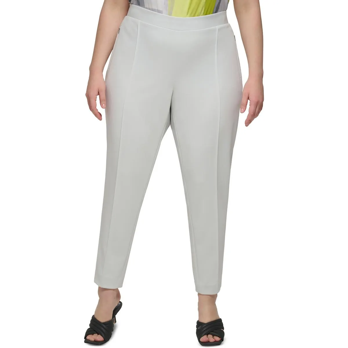 Plus Womens High Rise Stretch Straight Leg Pants
