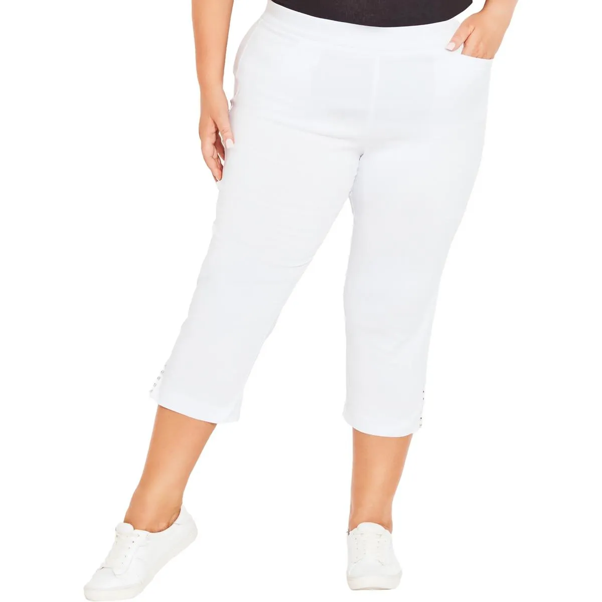 Plus Womens High Rise Studded Capri Pants
