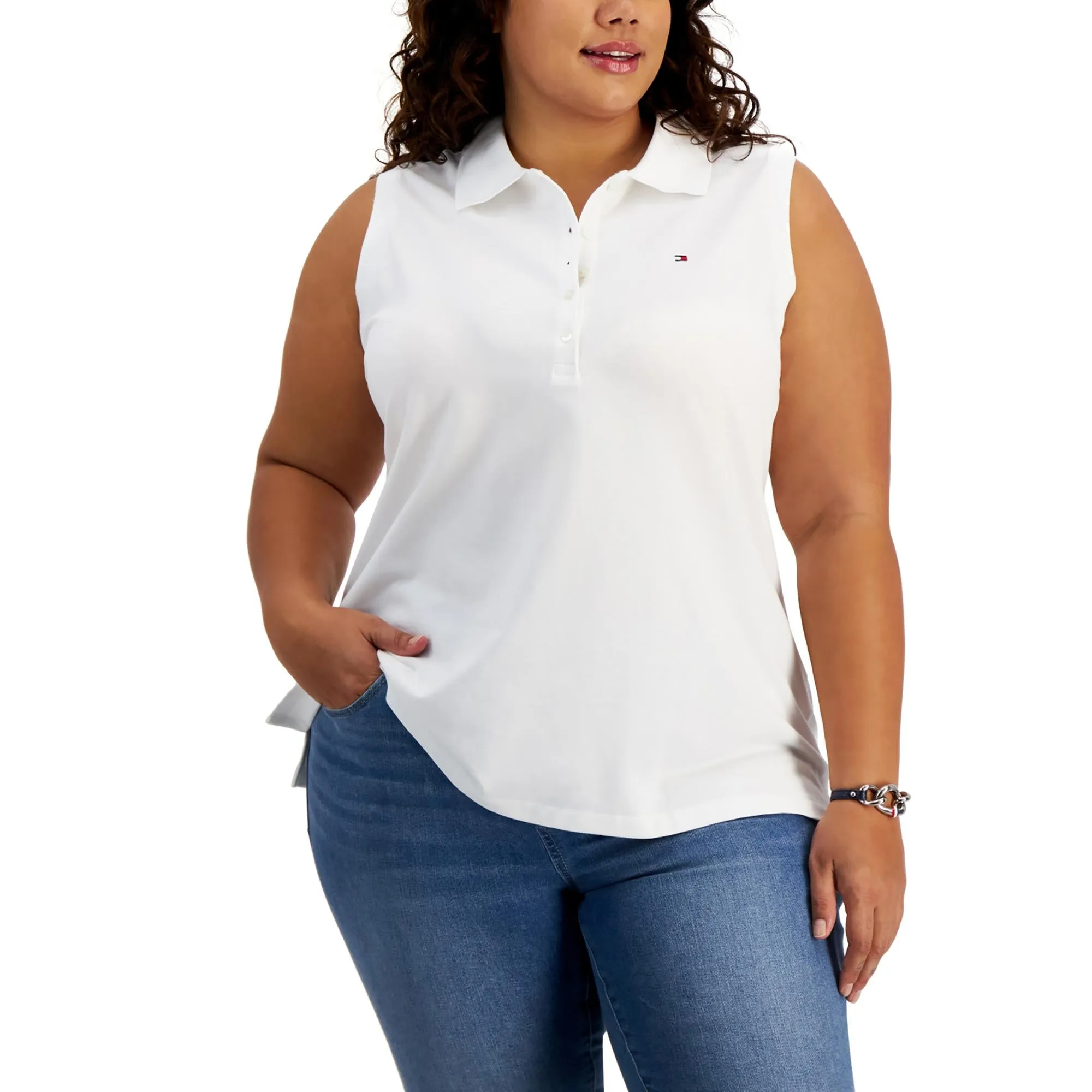Plus Womens Logo Sleeveless Polo Top