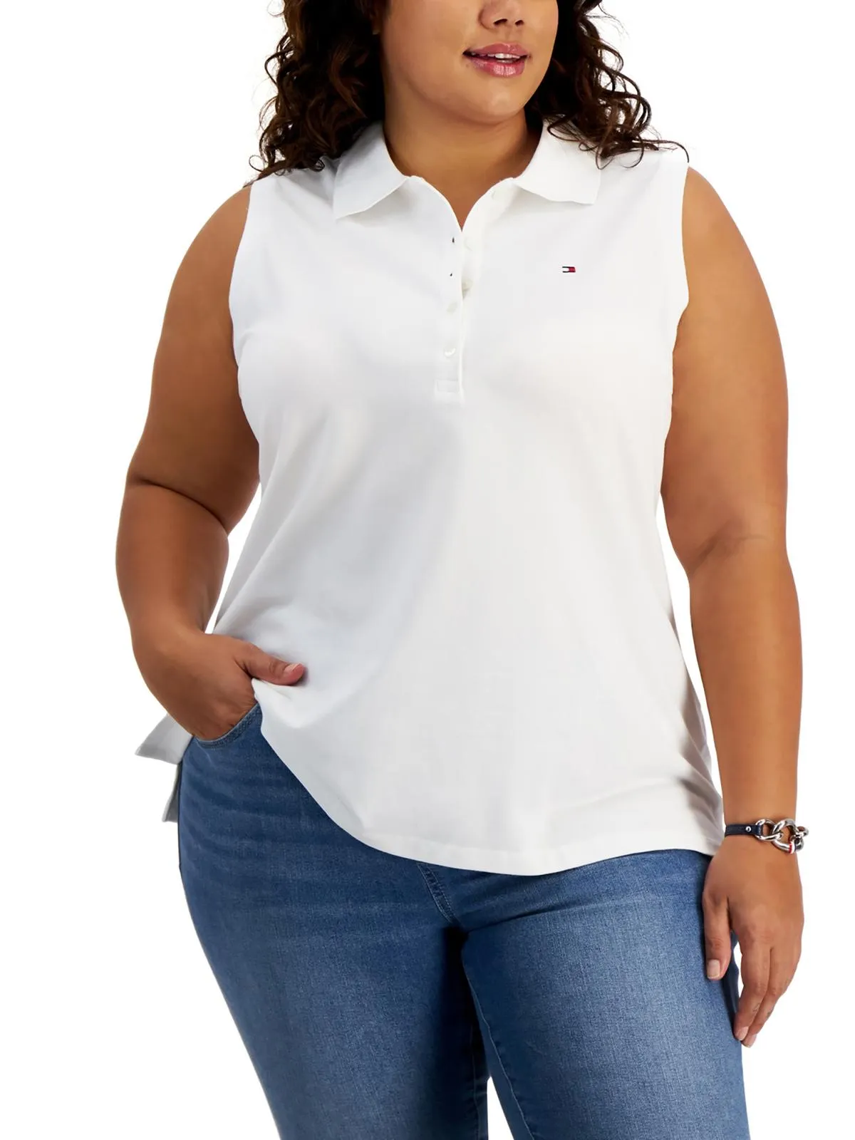 Plus Womens Logo Sleeveless Polo Top