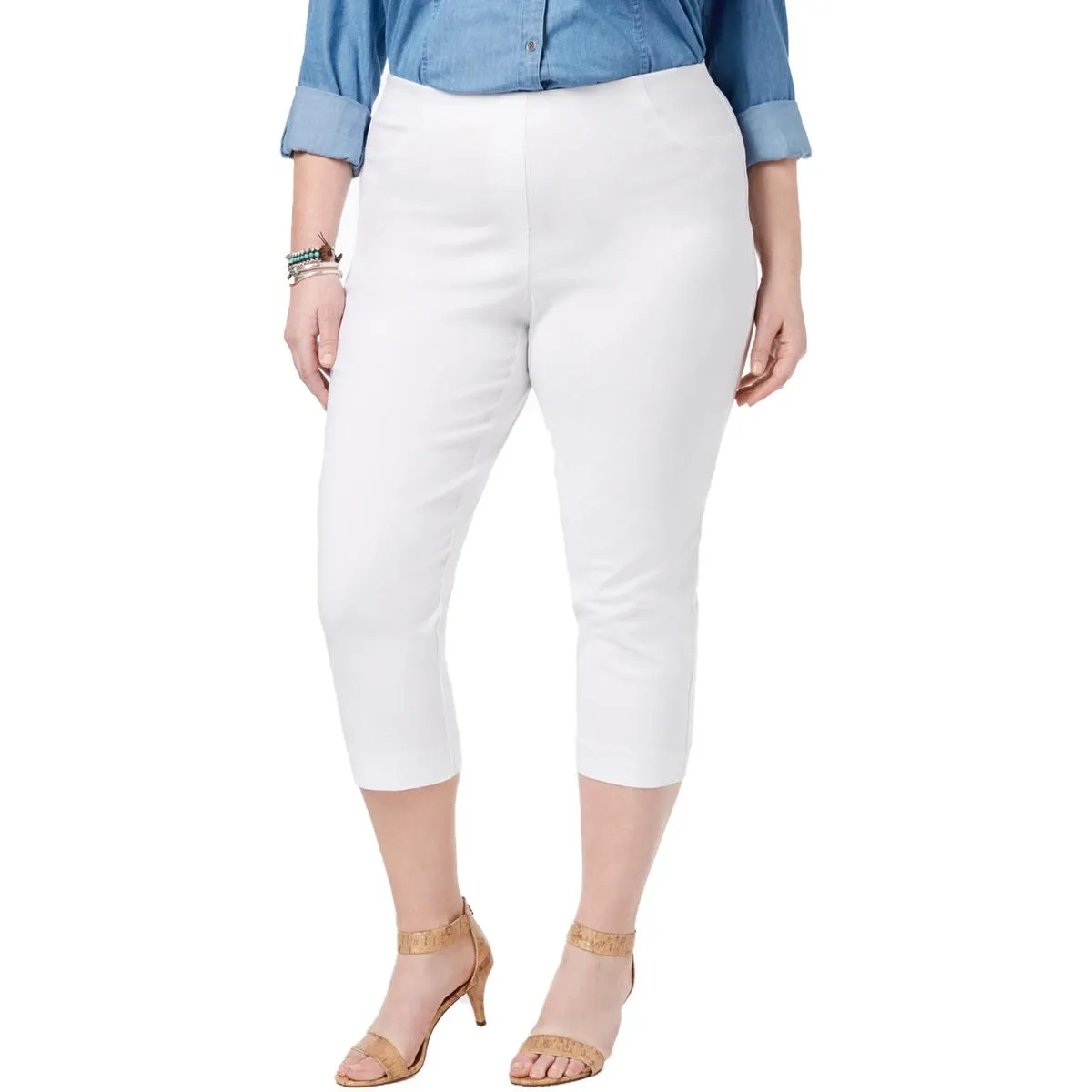 Plus Womens Mid-Rise Pull On Capri Pants
