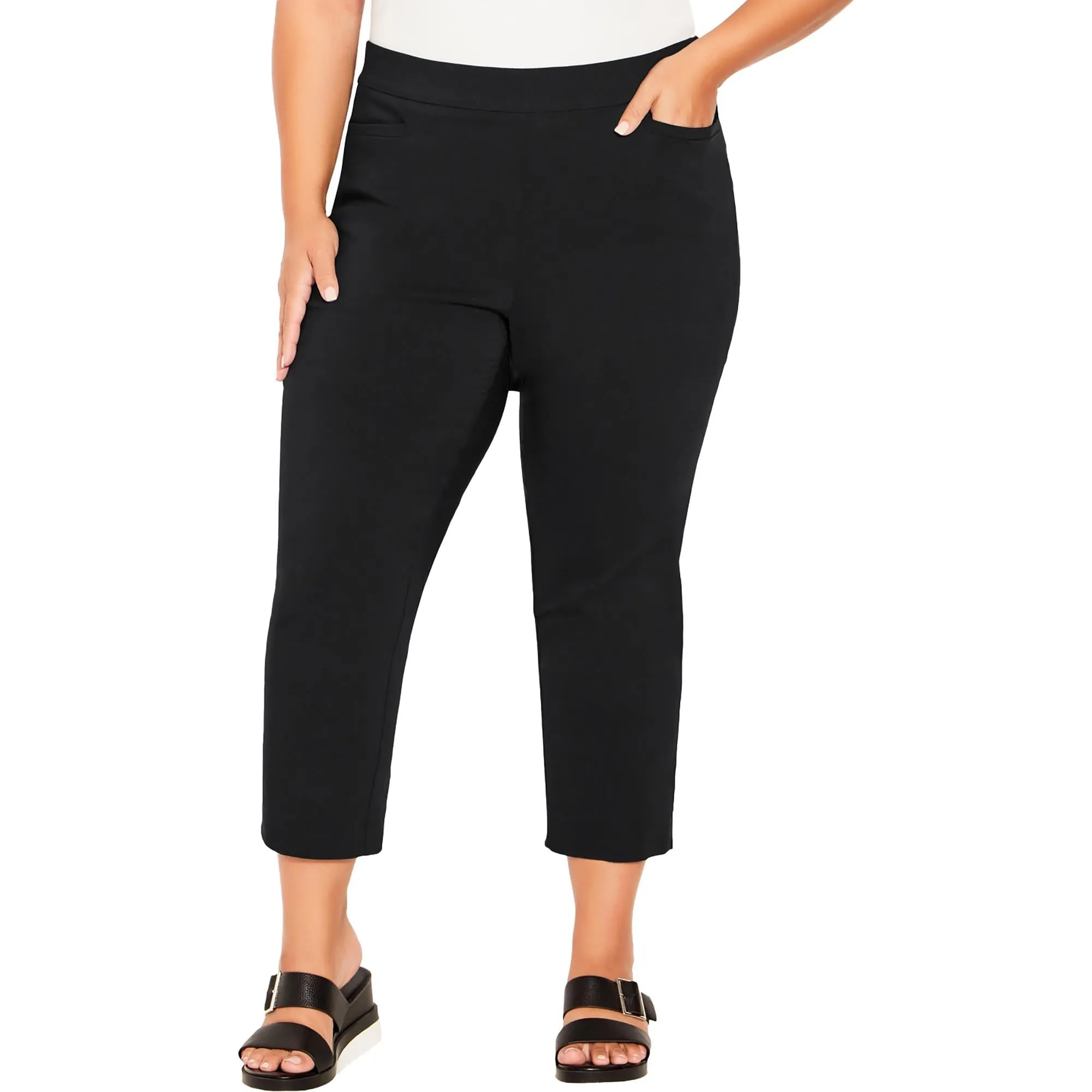Plus Womens Mid-Rise Straight Leg Cropped Pants
