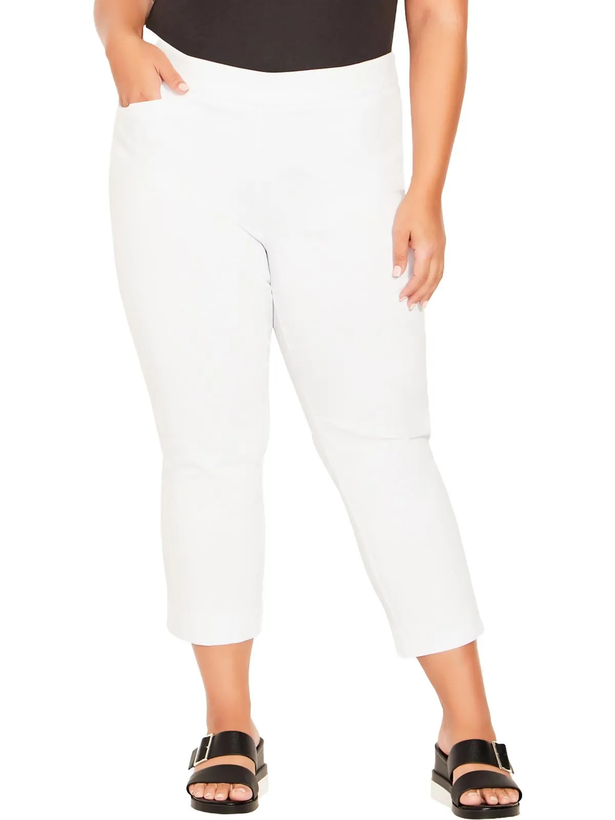 Plus Womens Mid-Rise Straight Leg Cropped Pants
