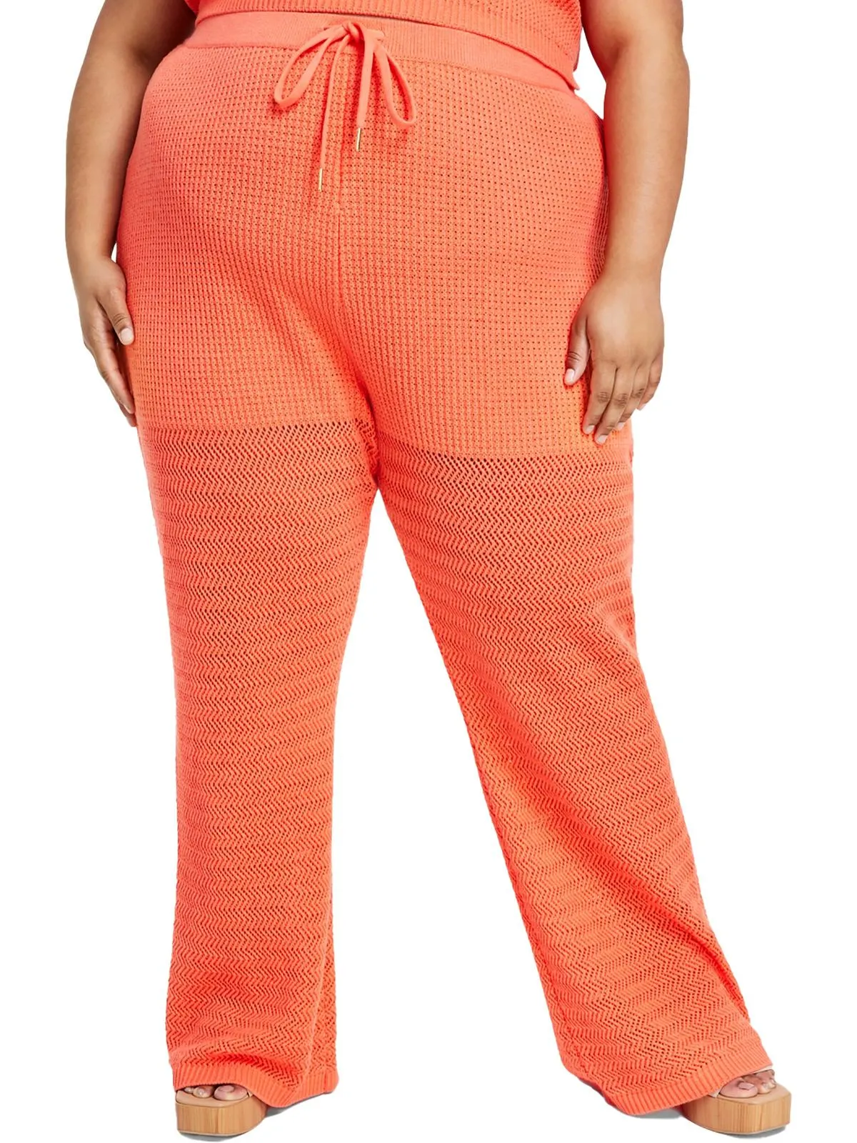 Plus Womens Open Stitch High Rise Flared Pants