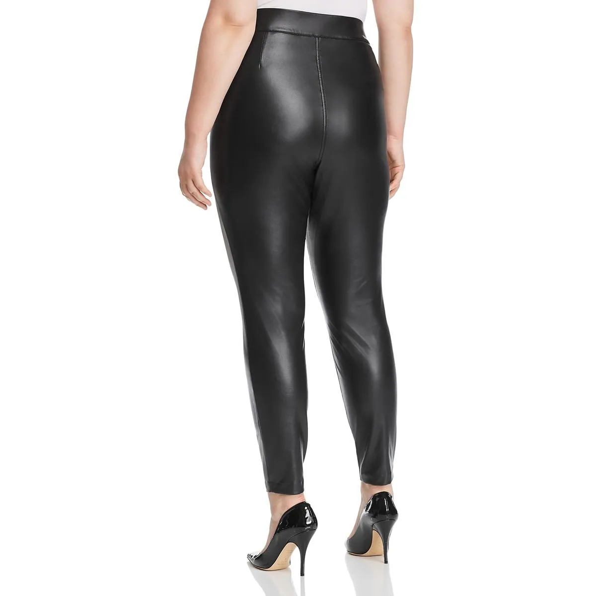 Plus Womens Pleather Pull On Leggings